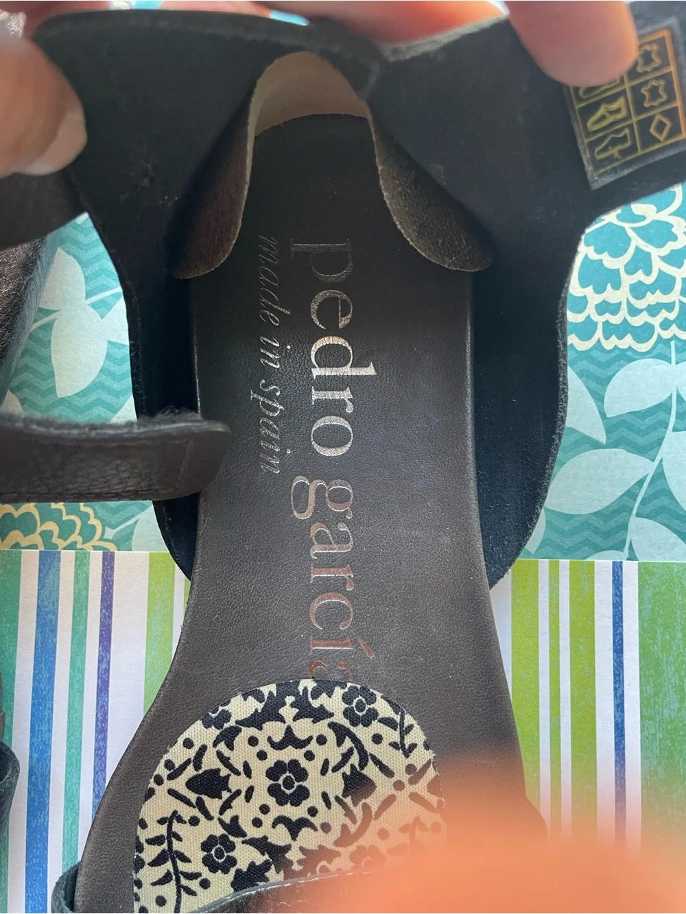 Pedro Garcia Black Leather Open-Toe Sandals with Printed Insole